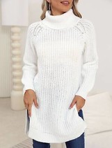 Slit Turtleneck Long Sleeve Sweater - £30.88 GBP