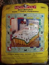 Vintage 1998 Hasbro Monopoly Bed Blanket 60&quot; x 90&quot; Mint in Original Package! - £58.69 GBP