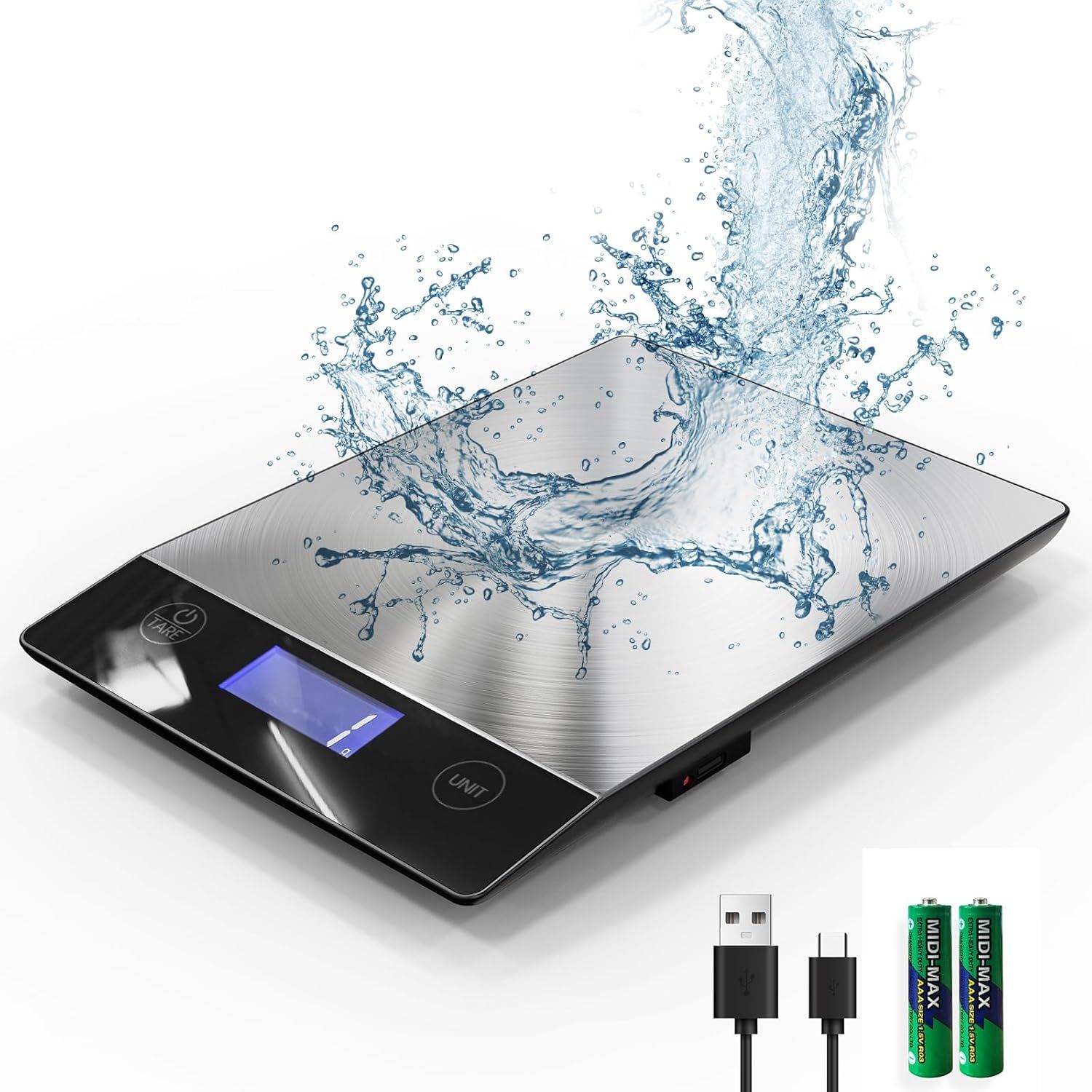 Azc 250Mah Rechargeable Food Scale，0.1Oz-33Lb， 304 Stainless Steel Water... - $39.96