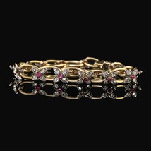 Antique Victorian 18K Two Tone Gold Over Round Diamond and Ruby Bracelet 4.85Ct - £119.81 GBP