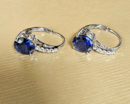 BBJ Lab Created Round Blue Sapphire Rhodium Over Sterling Silver 925 Ear... - $48.51