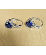 BBJ Lab Created Round Blue Sapphire Rhodium Over Sterling Silver 925 Ear... - €42,53 EUR