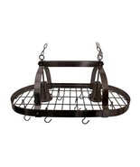 Rustic 2 Light 10 Hook Ceiling Mounted Hanging Pot Rack in Bronze - $265.31