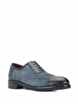 Two Tone Men Blue Black Leather Handmade Oxford Plain Cap Toe Stylish Shoes - £117.94 GBP+