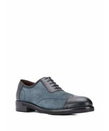 Two Tone Men Blue Black Leather Handmade Oxford Plain Cap Toe Stylish Shoes - $205.14 CAD+