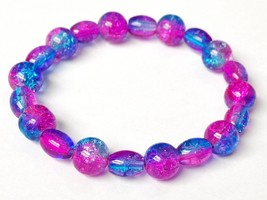 Ombre Beaded Bracelet, Colorful Stretch Bracelet, Pink and Blue Bracelet... - £13.18 GBP