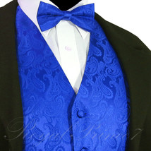 Royal Blue XS to 6XL Paisley Tuxedo Suit Dress Vest Waistcoat &amp; Bow tie wedding - £19.28 GBP+