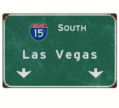 Rustic Interstate 15 Las Vegas Highway Exit Sign Tin Wall Decor 12x8&quot; - £12.37 GBP