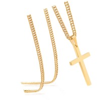 Cuban Link Cross Necklace for Men and Boys - Steel - $51.49