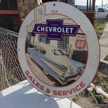 Vintage 1950 &#39;&#39;Phillips 66&#39;&#39; Chevrolet Sales &amp; Service Porcelain Gas And... - $125.00