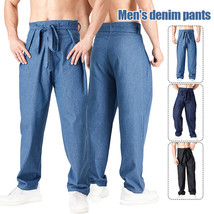 Men Low Crotch Baggy Jeans Pants Belted Chinese Traditional Hanfu Trouser NEW - £23.90 GBP+