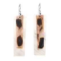 Tropical Elegance Layered Brown Lip and White Shell Rectangle Dangle Earrings - £11.10 GBP