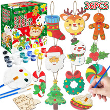 KIZZYEA 36Pcs Unfinished Wooden Christmas Ornaments Craft Kits - 12 Styles Bl... - £7.41 GBP