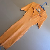 Caroline Constas Orange Ribbed Crochet Collar Midi Bodycon Dress Sz Medi... - $44.95