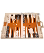 Open Box! 21&quot; Marcello de Modena Leather Backgammon Set - Croco Beige - £350.50 GBP