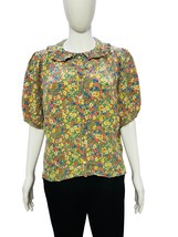 Tunica top donna Doen verde stampa floreale Bel seta maniche corte XL - £105.17 GBP