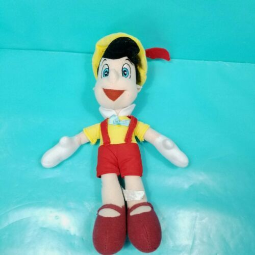 Disney Plush Pinocchio Red Yellow Blue Hat Bow Tie Bean Bag Stuffed Anim... - $17.81
