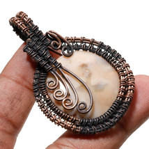 Peanut Wood Jasper Gemstone Ethnic Copper Wire Wrap Pendant Jewelry 2.30&quot; SA 616 - £3.73 GBP