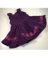 Pampolina Girls Corduroy Dress Purple Floral Embroidered Ruffle Zip Cott... - $470.96 MXN