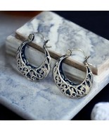Vintage Sterling Silver 925 Open Work Hoop Earrings - $49.14