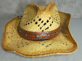Mens Western Cowboy Hat Crochet Natural Fiber Straw Shapable Brim Brown - £14.82 GBP