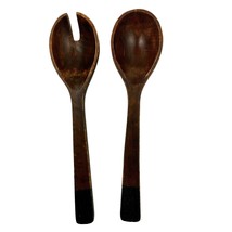 Hand Carved Wood Salad Serving Tongs Spoon Fork Set Primitive Country Style 13&quot; - £31.89 GBP