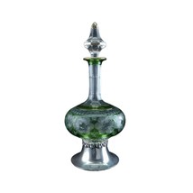 c1920 Art Deco Green Cut Overlay Glass Deacanter with Sterling silver mount - £458.73 GBP