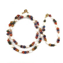 Freshwater Pearl &amp; Multicolor African Glass Beads Necklace and Bracelet ... - $438.09 MXN