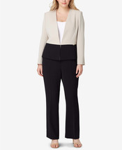 Tahari Asl Womens Plus Size Colorblocked Pant Suit,Beige/Black,14 W - $288.00