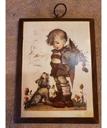 Wood Wall Art Plaque German Hummel Paper On Wood Boy with Dog - £10.22 GBP