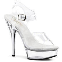 PLEASER ALLURE-608 Women&#39;s 5&quot; Heel Platform Chrome Heel Ankle Strap Sand... - £46.06 GBP