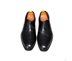 New handmade leather lace up shoes black original leather oxford dress men shoes - £128.67 GBP