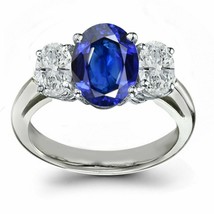 2.62CT Oval Cut Simulated Sapphire 3-Stone Engagement Ring 14K White Gol... - £76.41 GBP