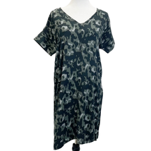 NEW Bobeau Womens S Shirt Dress Green Black Leopard Animal Print V-Neck Shift - £19.25 GBP