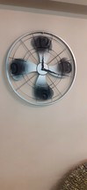 Metal Industrial Wall Clock Silver Fan Black Dust Retro Vintage Round Ho... - $175.77