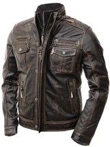 Mens Biker Motorcycle Vintage Cafe Racer Distressed Brown Real Leather Jacket - £86.20 GBP
