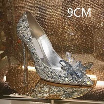 New Cinderella Crystal Slippers Rhinestone Wedding Bridal Shoes Champagne Silver - £57.32 GBP