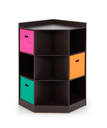 3-Tier Kids Storage Shelf Corner Cabinet with 3 Baskets-Brown - Color: B... - £139.54 GBP