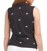NWT SIGRID OLSEN Black & White Pickleball Sleeveless Polo Golf Shirt S M L XL image 2