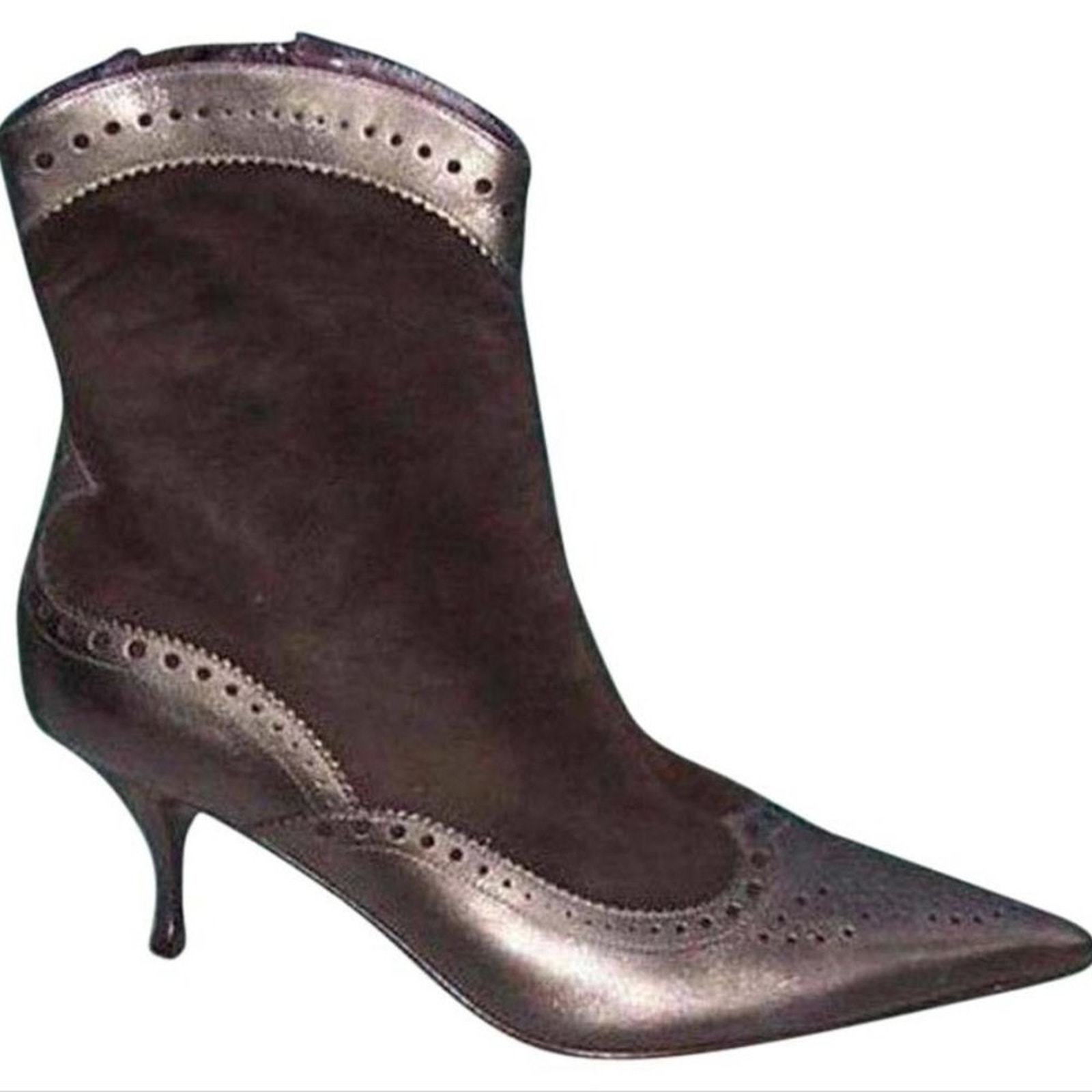 Donald Pliner Pewter Metallic Leather Short Boot Shoe Expresso Suede $45... - $182.00