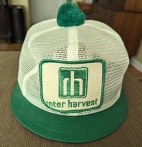 Vintage Rare Inter Harvest Short Brim Pom Trucker Farmer Patch Hat Green... - $38.69
