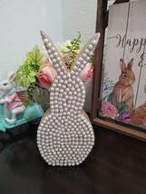 Easter Spring Wood Pearl Beaded Glitter Bunny Rabbit Tabletop Home Decor 11&quot; - £25.02 GBP