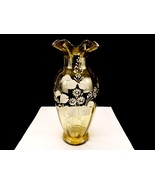 Transparent Green Vase, Ribbed Interior, Ruffled Rim, White Floral, Pont... - $26.79 CAD