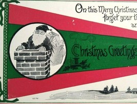 Christmas Postcard Santa Claus On Green Red Flag Series 6871 Original Antique - $17.10