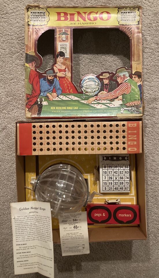 Vintage Golden Nugget Bingo Game by Hasbro 1958 With Box -Nice!! - $12.59