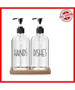 Stylish 16 OZ Soap Dispenser Set - Clear Glass &amp; Acacia Wood Tray Ensemble - $48.94 CAD