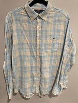 Vineyard Vines Button Down Shirt-Blu/Yellow Plaid L/S Linen/Cotton Large - £9.69 GBP