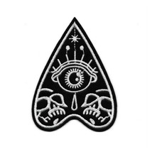 PLANCHETTE IRON ON PATCH 4&quot; Embroidered Black White Ouija Occult Mystic Eye - $4.95