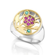 Kabbalah Ring Pomegranate Silver 925 Gold 9k with Ruby and Emerald Talis... - $190.08