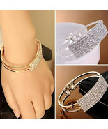 Women Fashion Shiny Rhinestone Bracelet Cuff Bangle Hand Chain Jewelry - $341.75 MXN